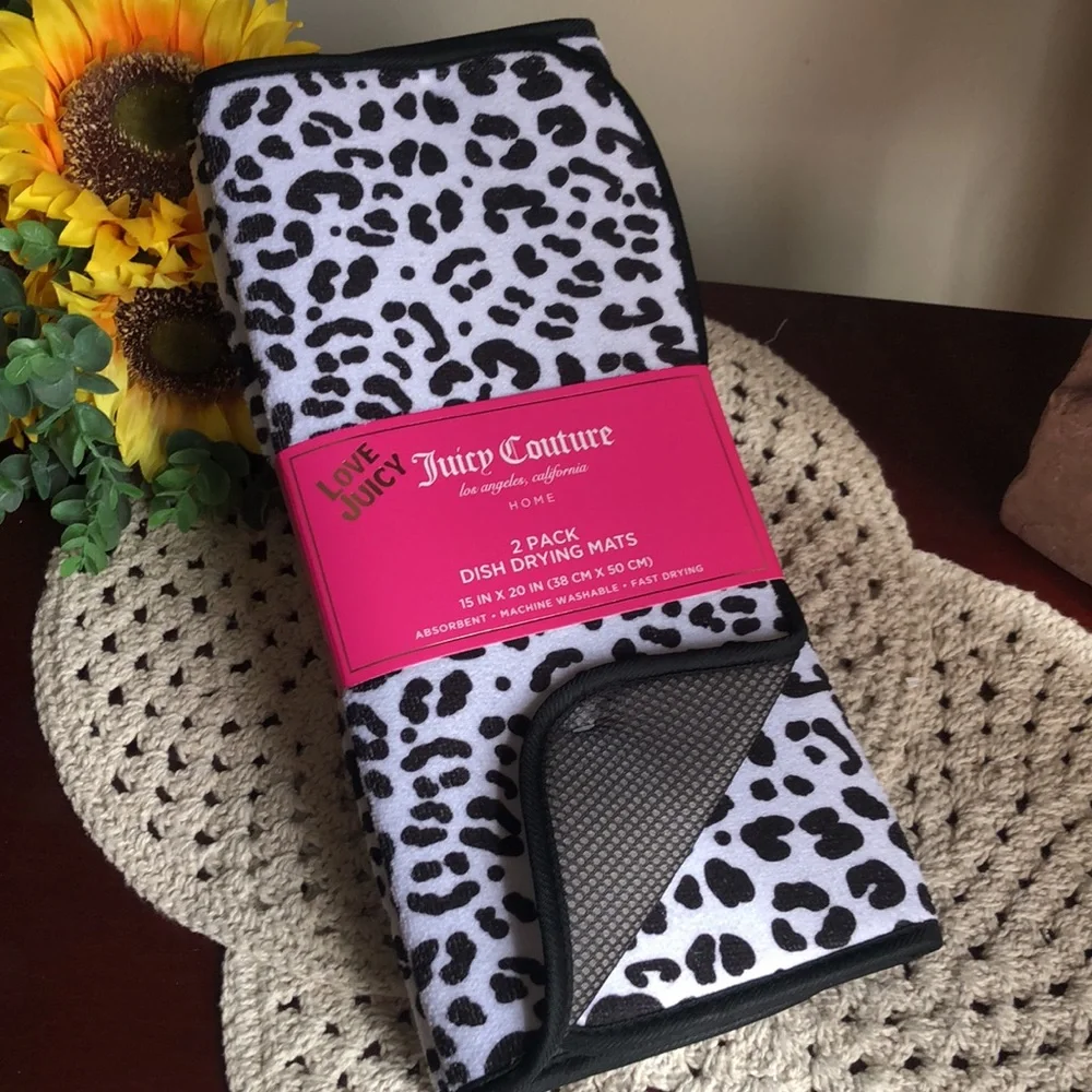 Juicy Couture Black & White Leopard Dish Drying Mats - 2 Pack